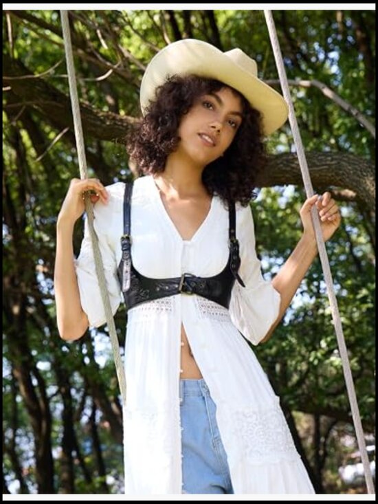 Genuine Leather Waist Belt Steampunk Underbust Corset Harness Y2K main image 6